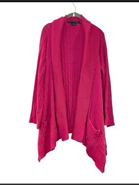 Ralph Lauren Cardigan Pink Cable Knit Open Front Sweater Pocket Asymmetric, XL